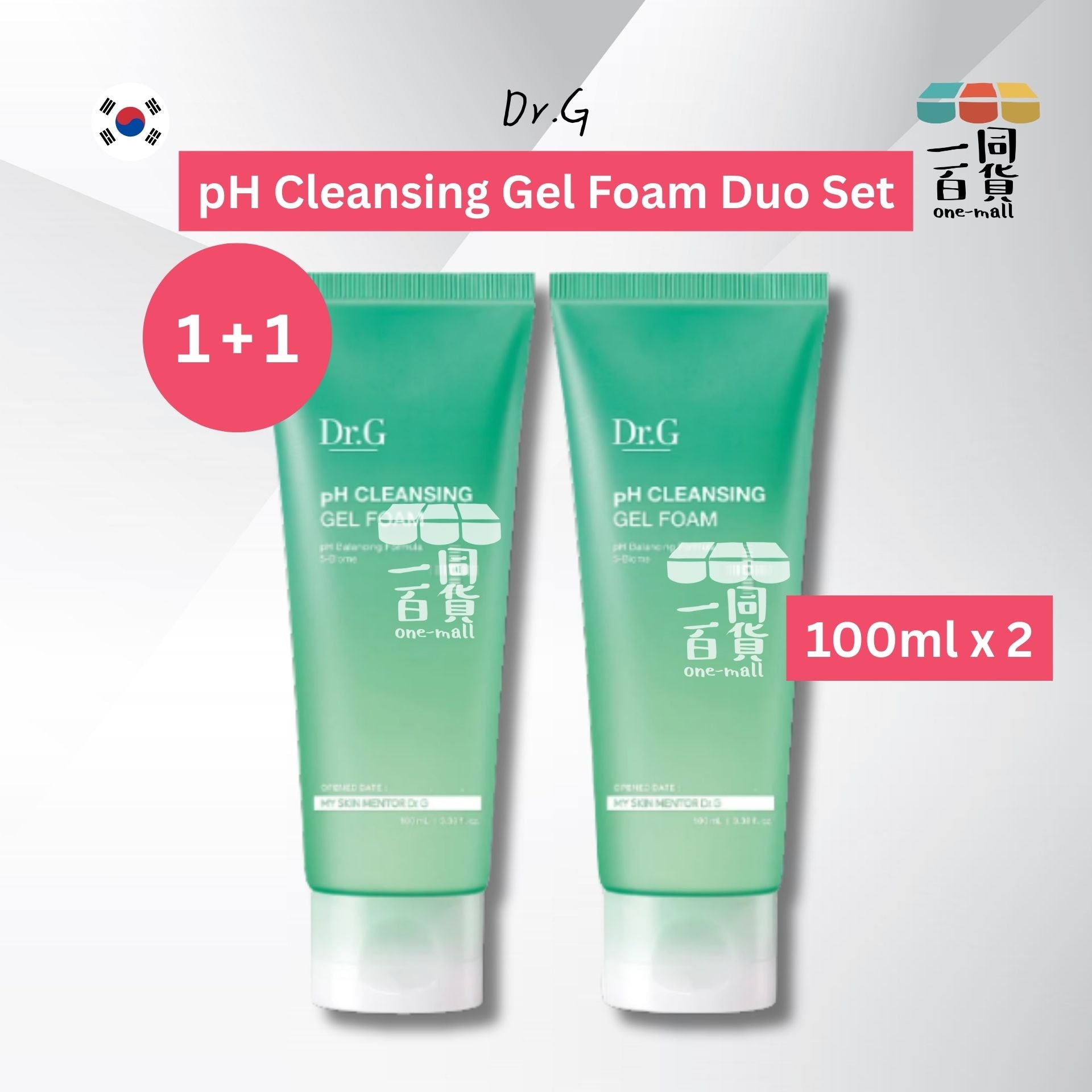 DR. G | [1+1] Dr. G pH Cleansing Gel Foam Duo Set 弱酸性溫和胺基酸植物潔面凝膠 100ml x 2ea(平行進口) B222 [綠白盒]