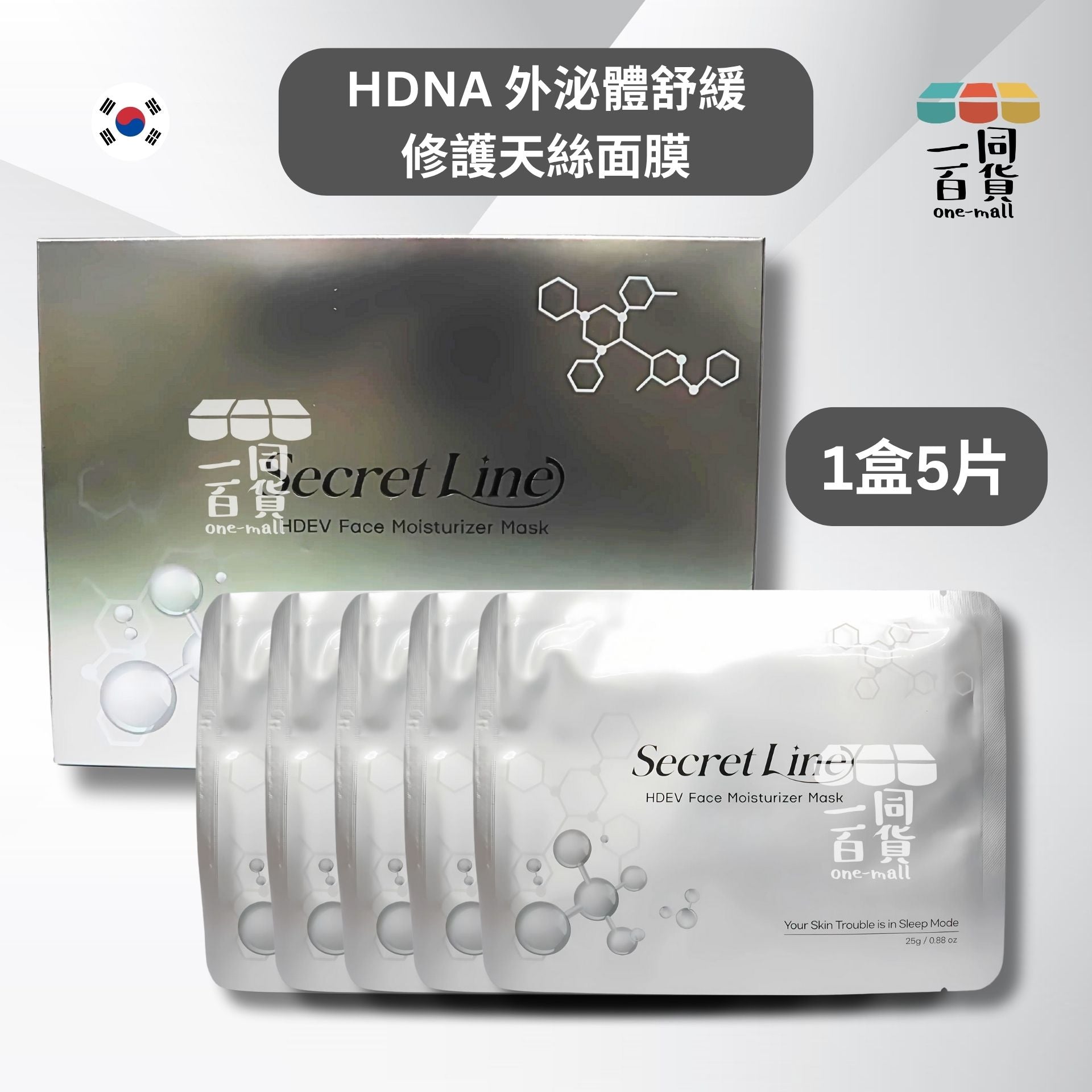 Secret Line | HDNA 外泌體舒緩修護天絲面膜5片 [銀盒](平行進口) B111