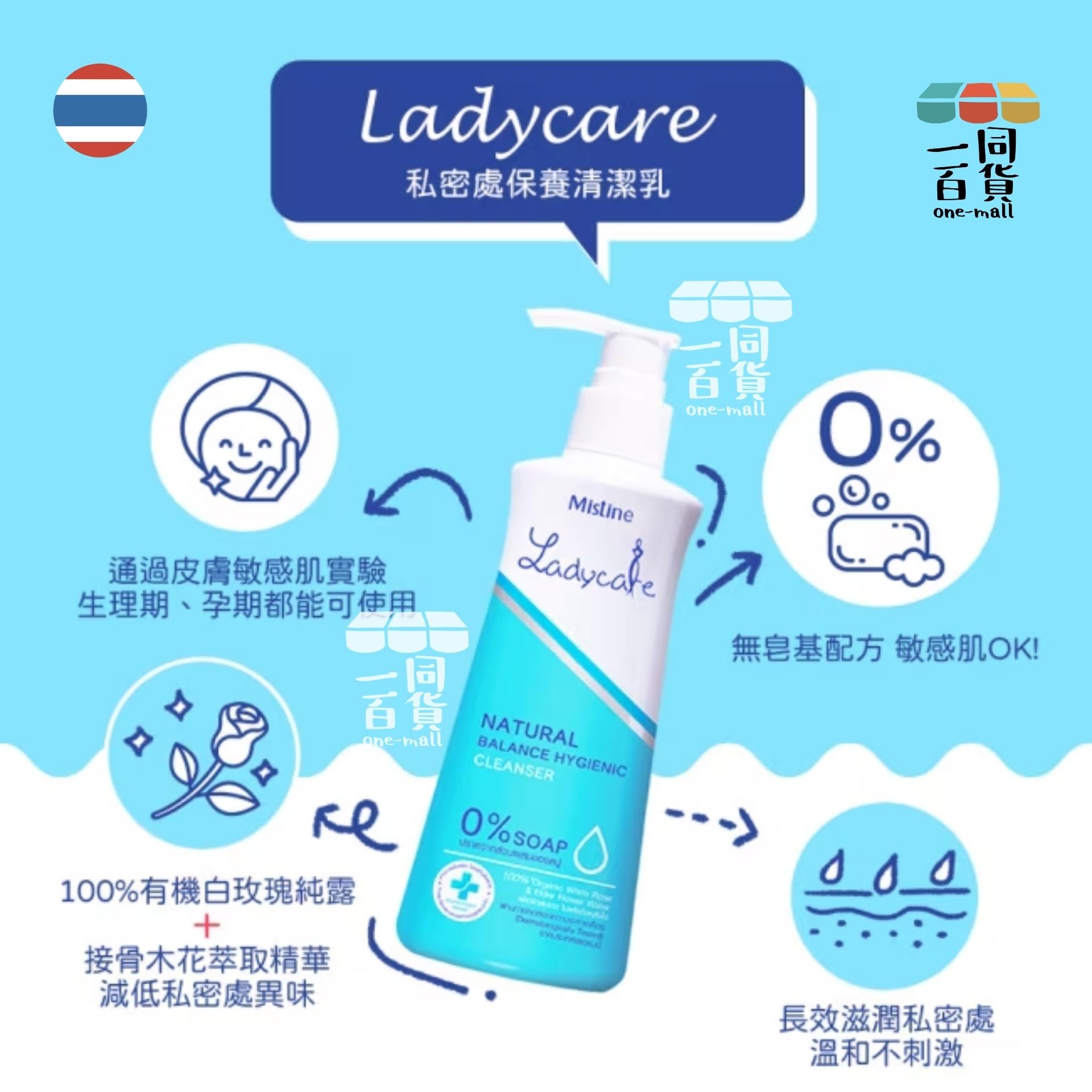 Mistine | 私密處保養清潔乳(接骨木花萃取+白玫瑰純露)200ml (平行進口) A215