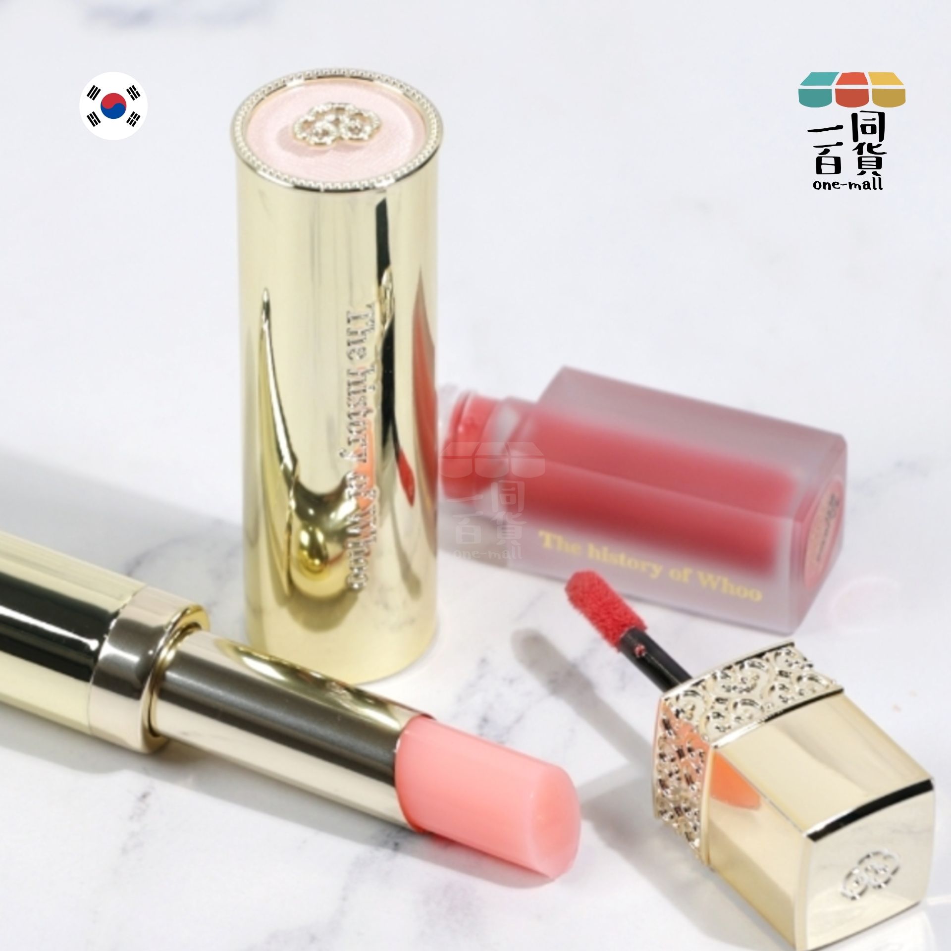 THE WHOO | 美宮延華童顏潤唇膏3.3g + 美奢華絲絨唇釉 18號豆沙玫瑰粉2.1g (平行進口) A2