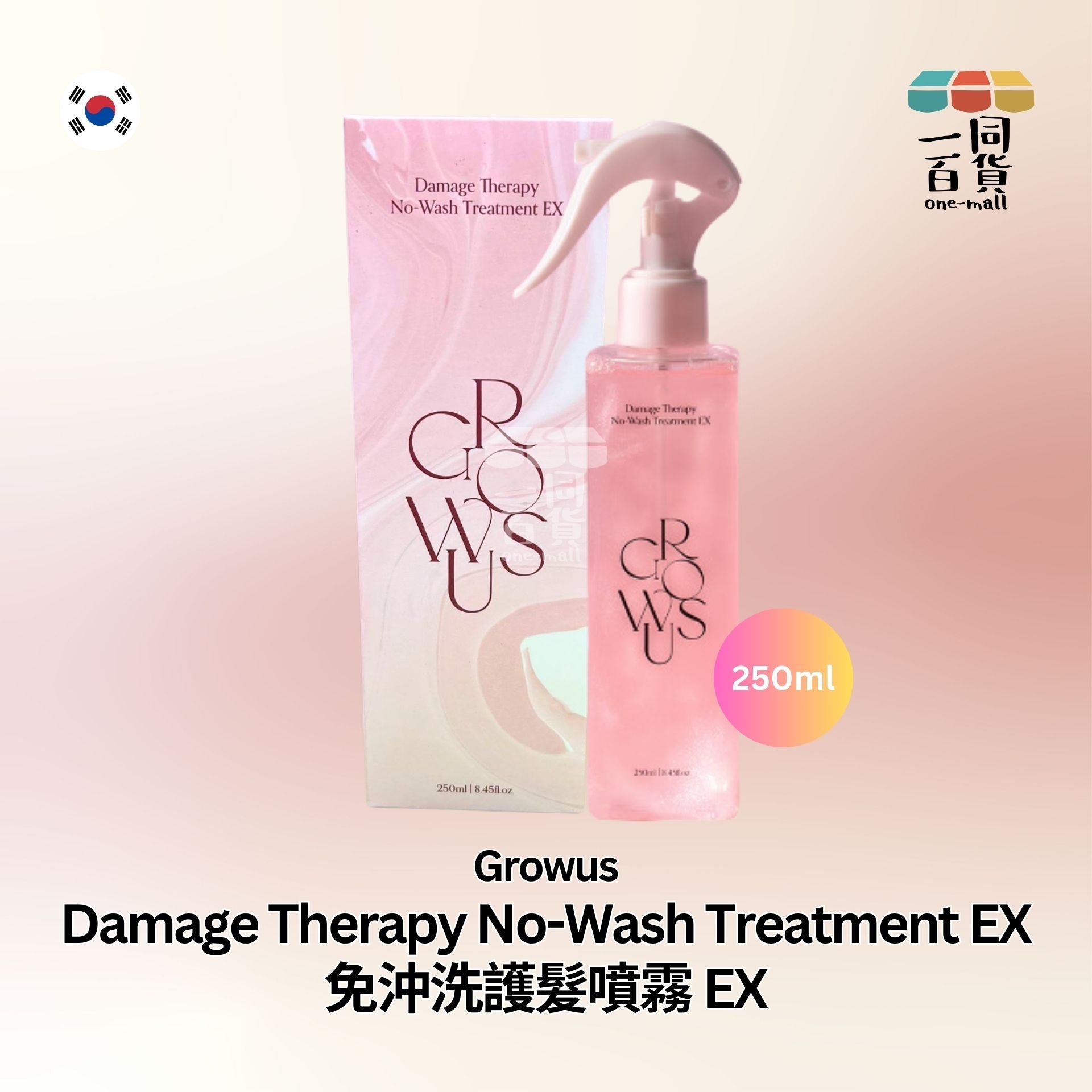 GROWUS | 免沖洗護髮噴霧 EX 250ml 粉紅 (平行進口) D1-1