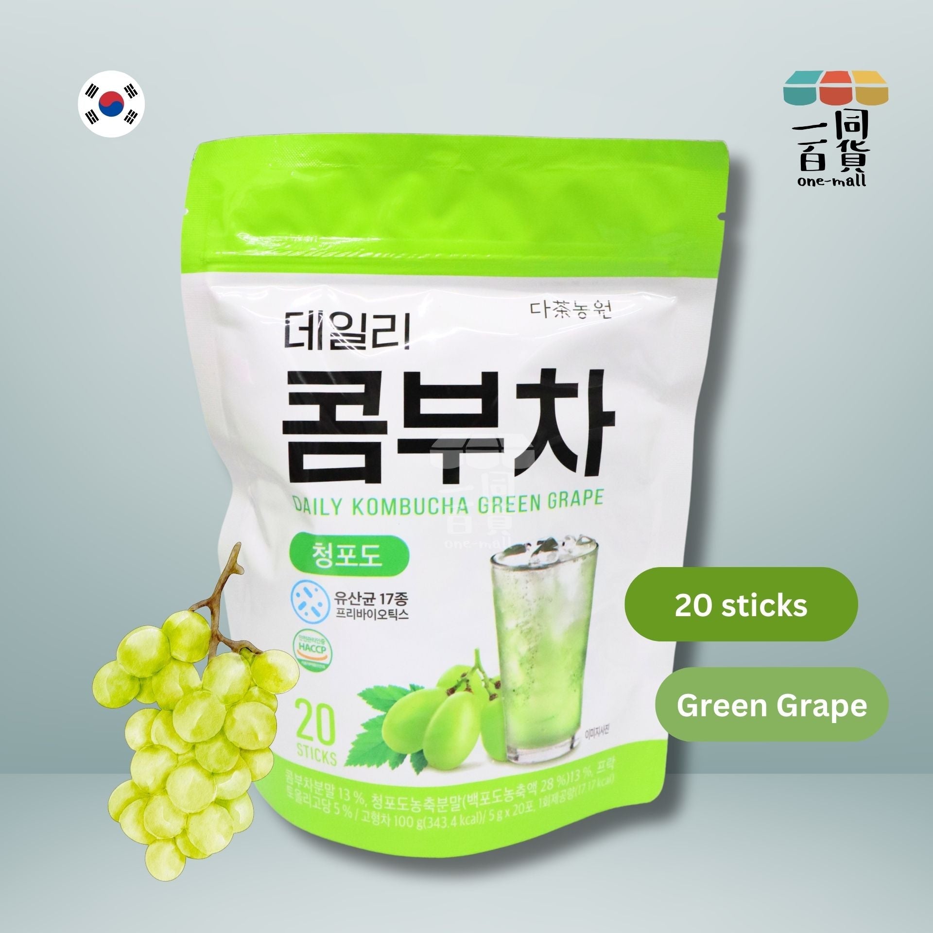 DANONGWON | 大農茶社益生菌每日康普茶 5g x 20條 - 青葡萄味 (平行進口) F1