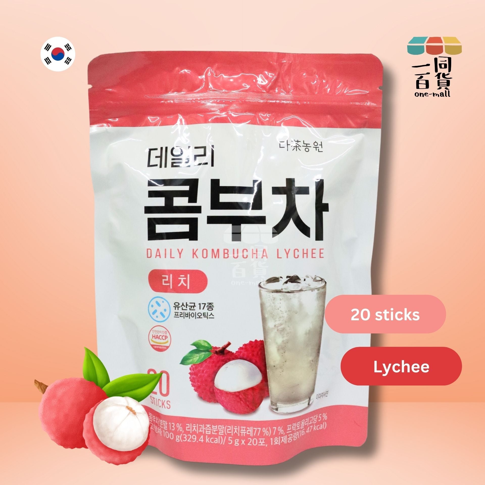 DANONGWON | 大農茶社益生菌每日康普茶 5g x 20條 - 荔枝味 (平行進口) F1