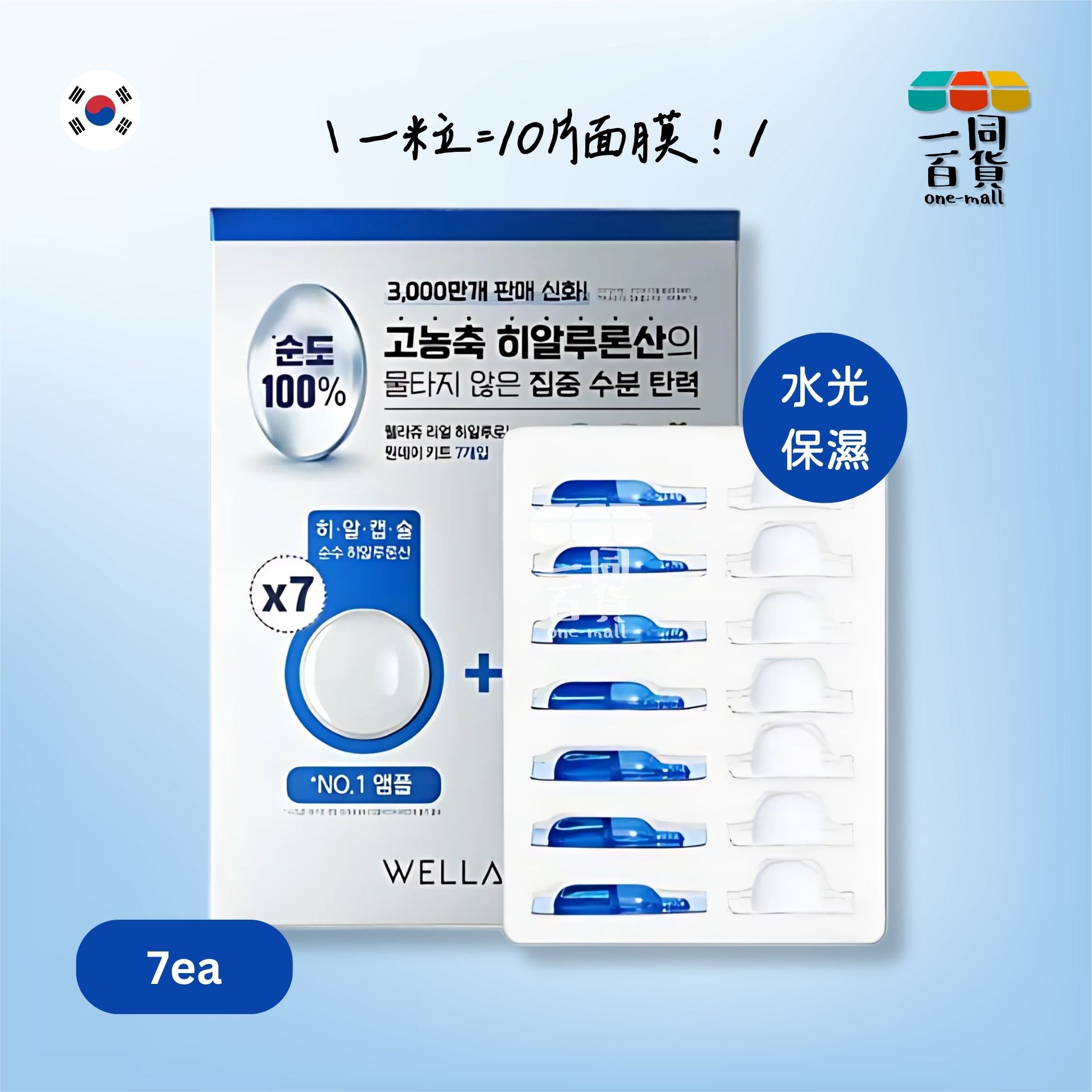 WELLAGE | 高濃度玻尿酸水光保濕急救精華膠囊 7個裝 藍色 (平行進口) M3