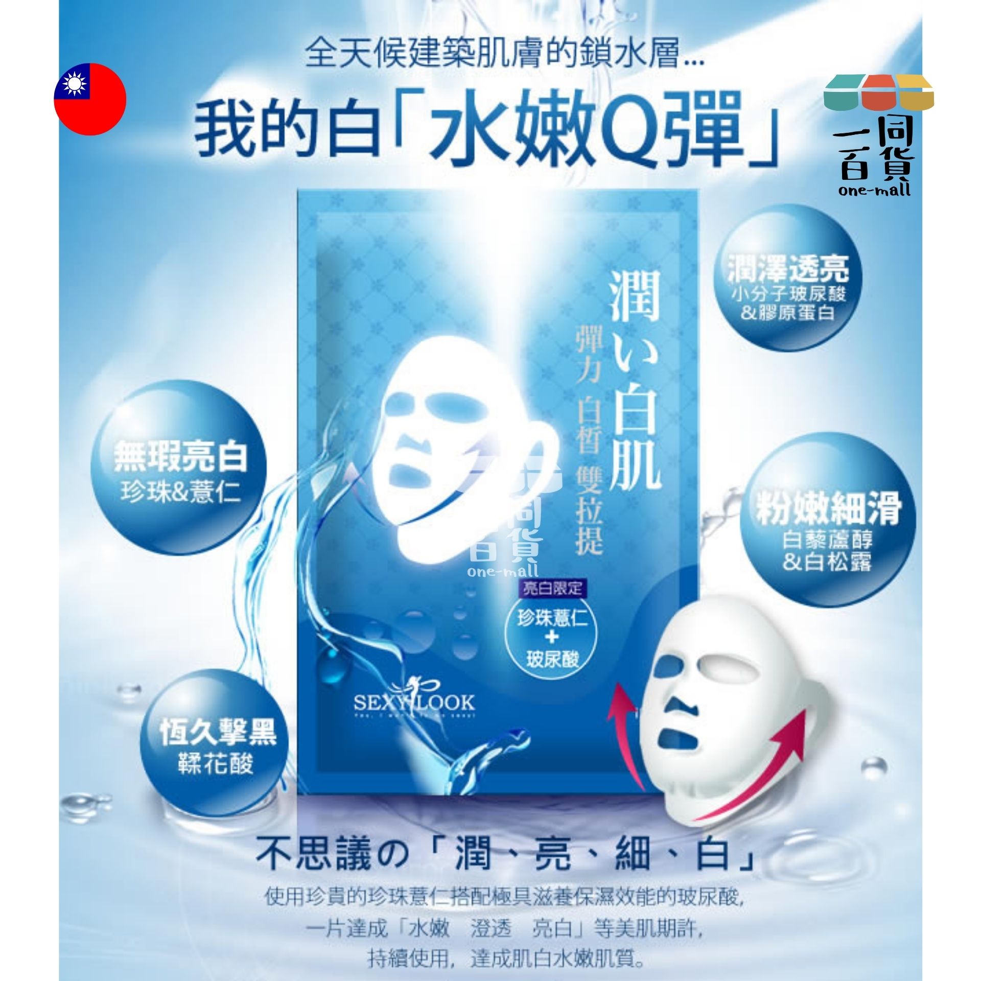 SEXYLOOK | 彈力白皙雙耳掛面膜 10片入/盒 [藍] (平行進口) D214