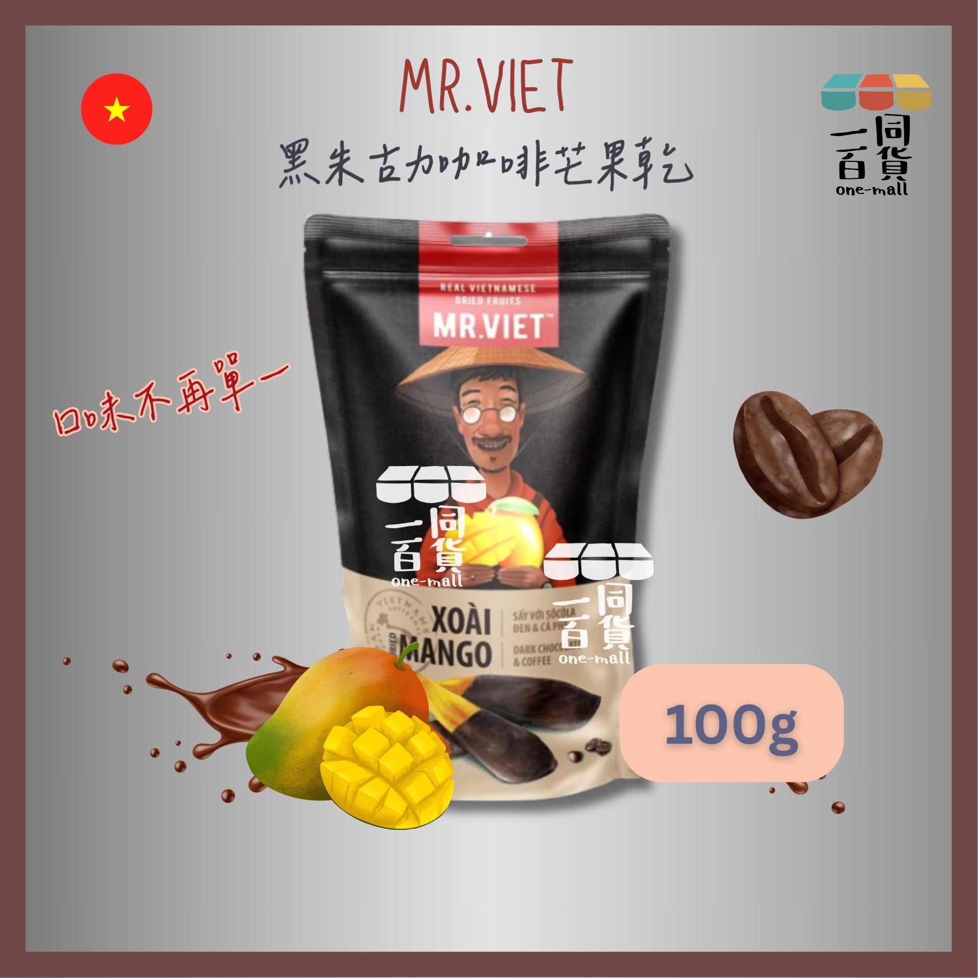 Mr.Viet | 芒果乾(黑朱古力咖啡口味)(100g)[黑] (平行進口) F8-3