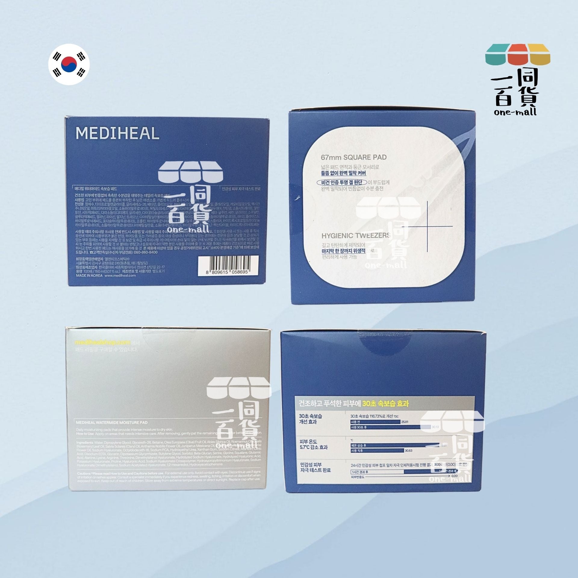 Mediheal | 美迪惠爾 強效保濕導入柔膚棉 Watermide Moisture Pad (100入)[藍盒](平行進口) A912