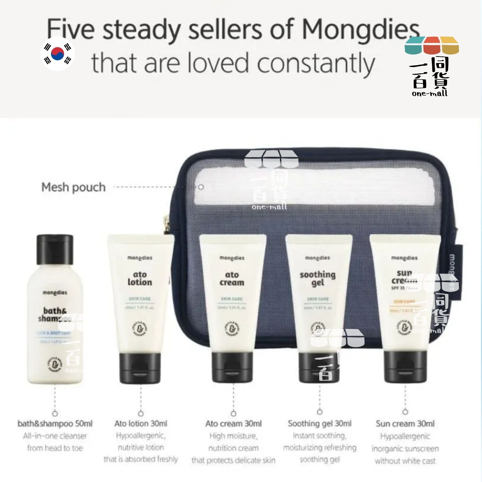 mongdies | 韓國製造 Mongdies 洗護旅行五件套 (平行進口) C344