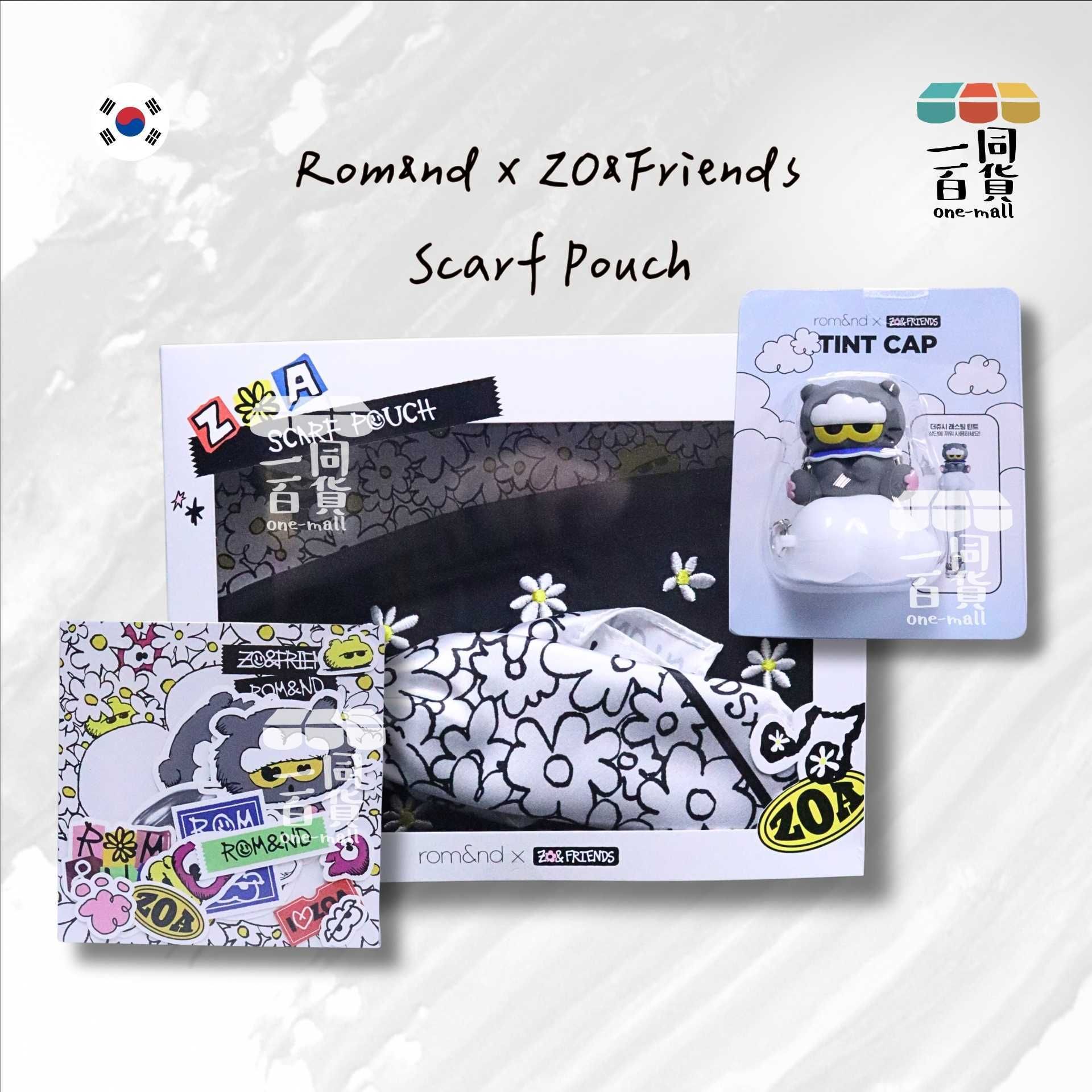 Rom&nd | Romand X ZO&FRIENDS Scarf Pouch 圍巾小袋 1ea (平行進口) E725 (+Tint cap + Sticker)