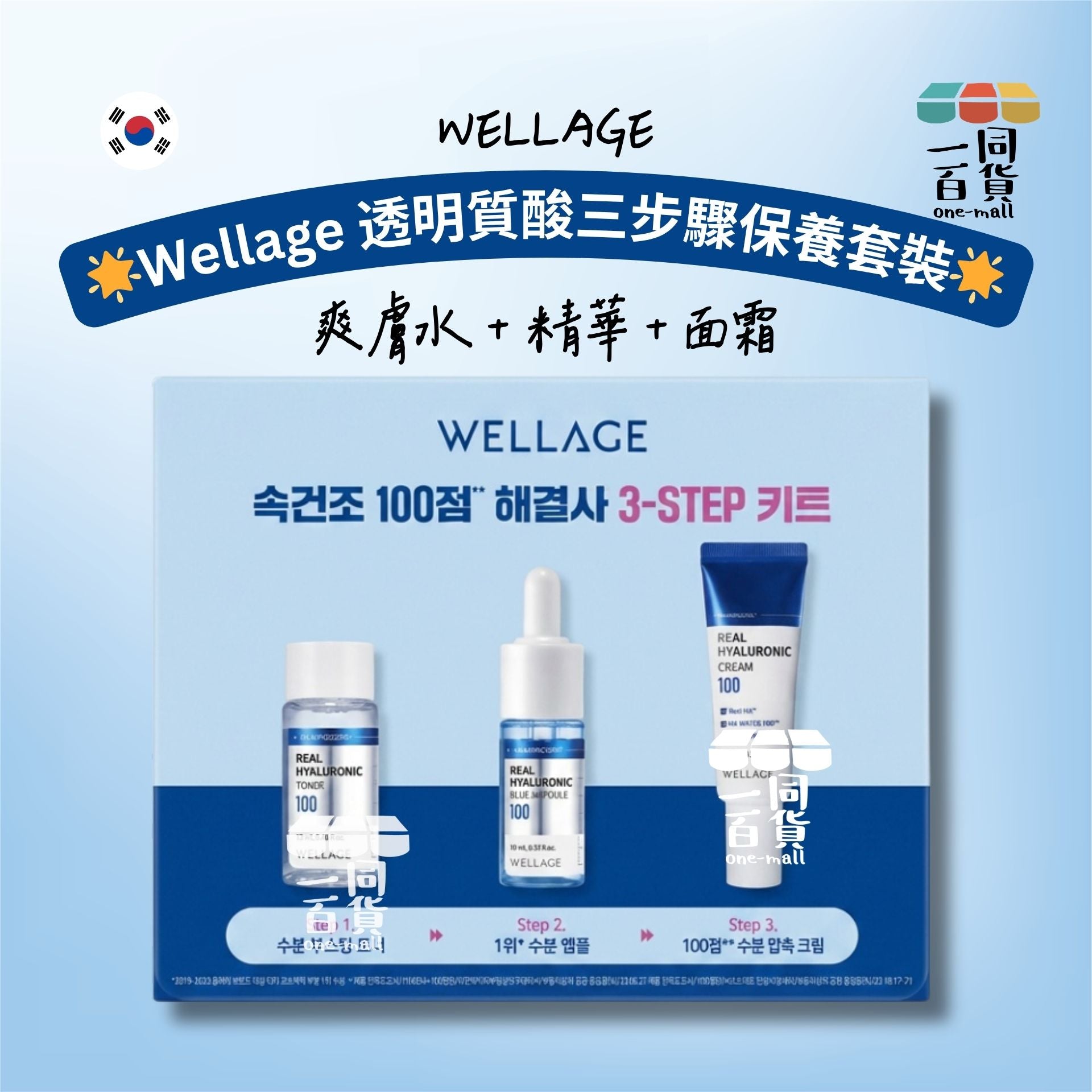 唯拉珠 | Wellage 透明質酸三步驟保養套裝 [藍盒](平行進口) E344