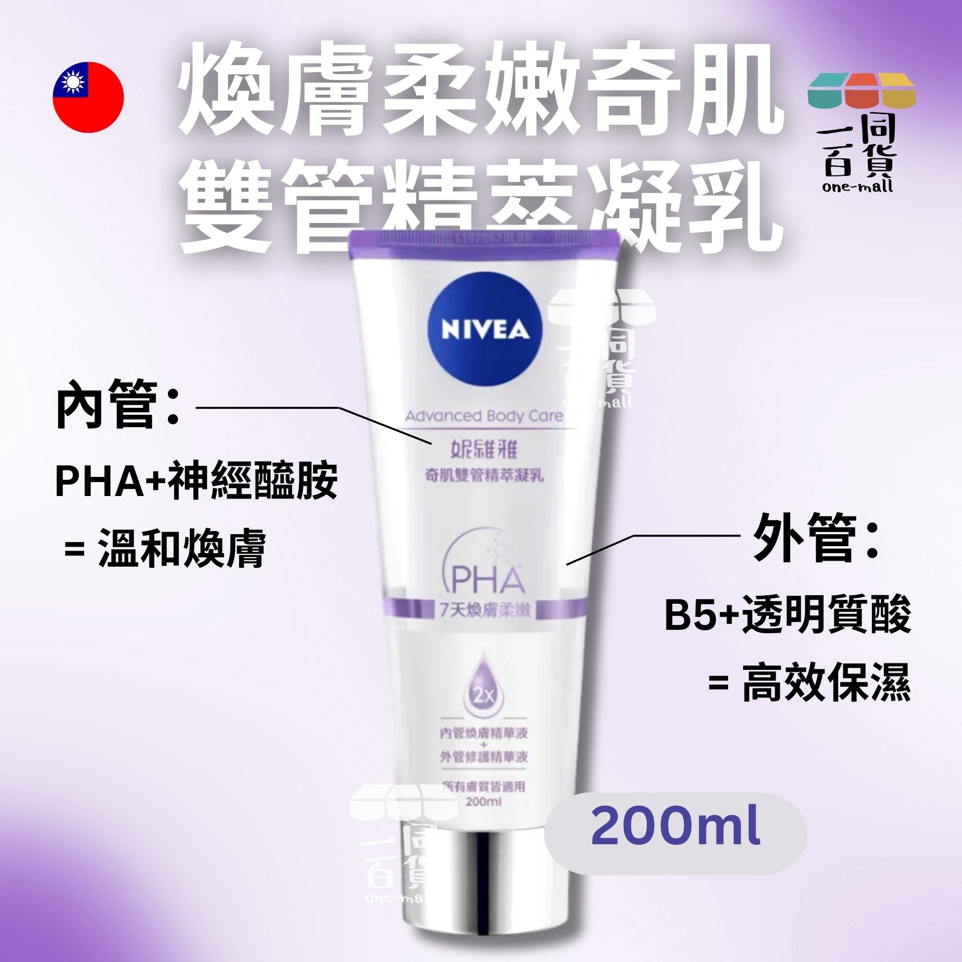 妮維雅 | 煥膚柔嫩奇肌雙管精萃凝乳 200ml (平行進口) C132