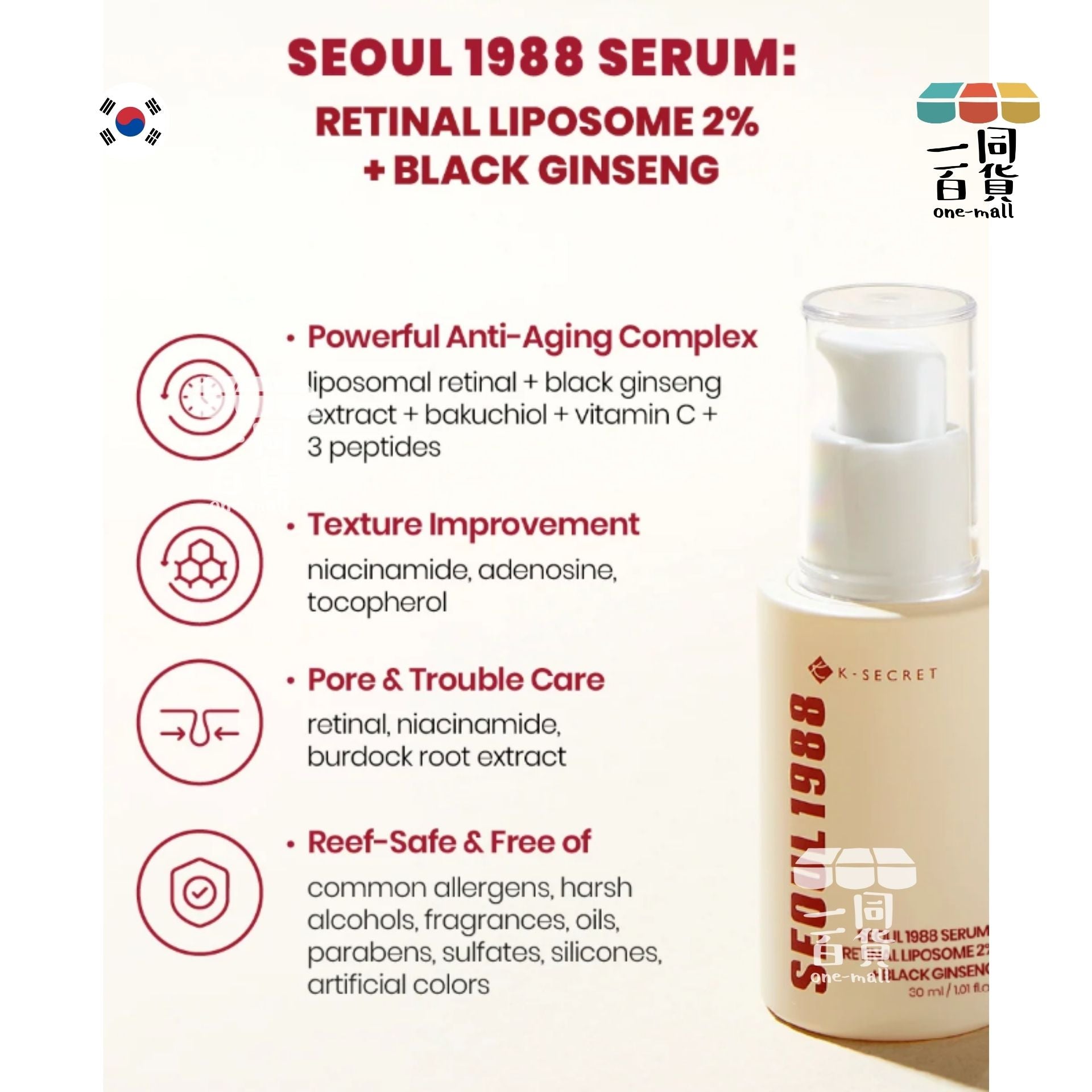 K-SECRET | SEOUL 1988 精華液 視網膜脂質體 2% + 黑人參 30ml [紅盒](平行進口) D234