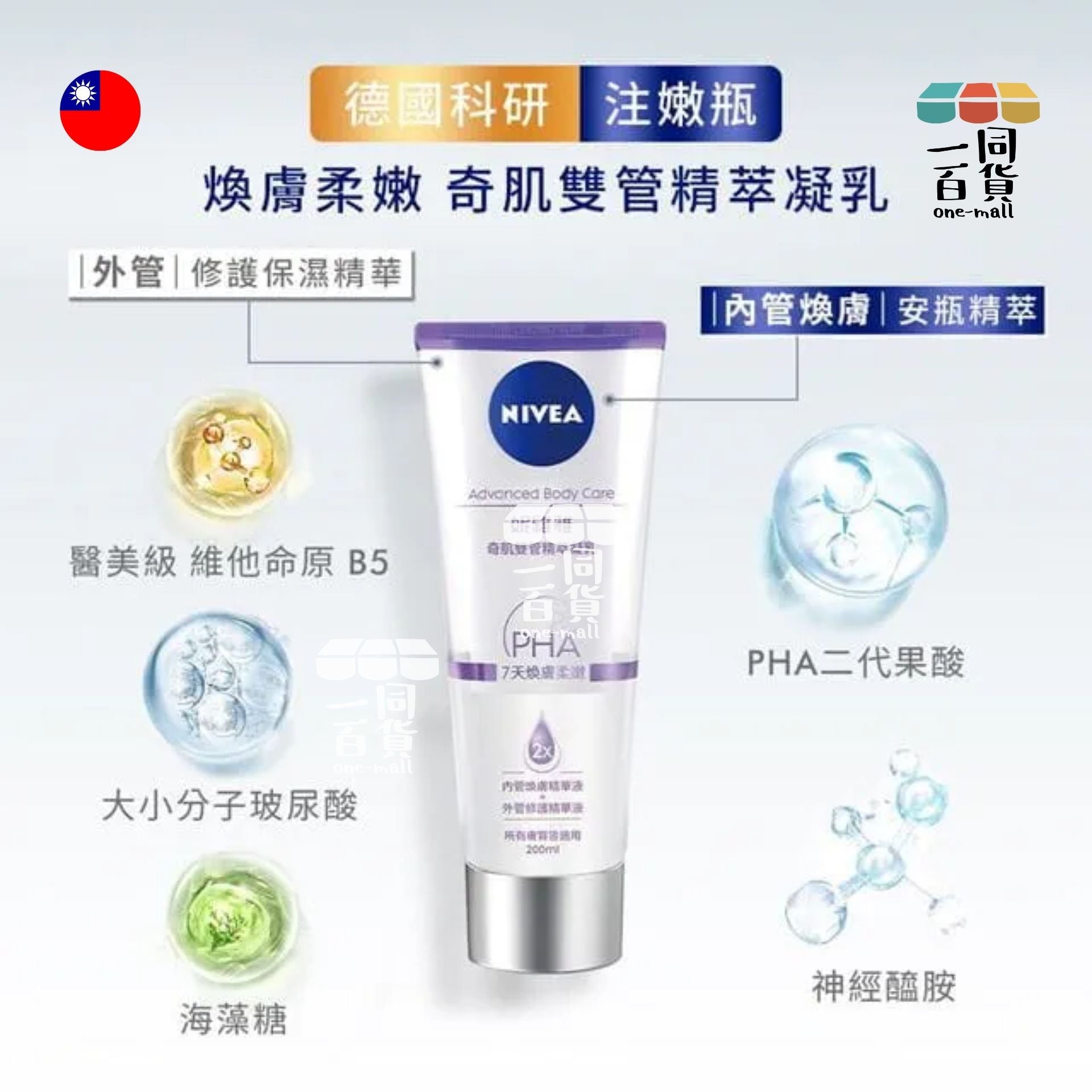 妮維雅 | 煥膚柔嫩奇肌雙管精萃凝乳 200ml (平行進口) C132