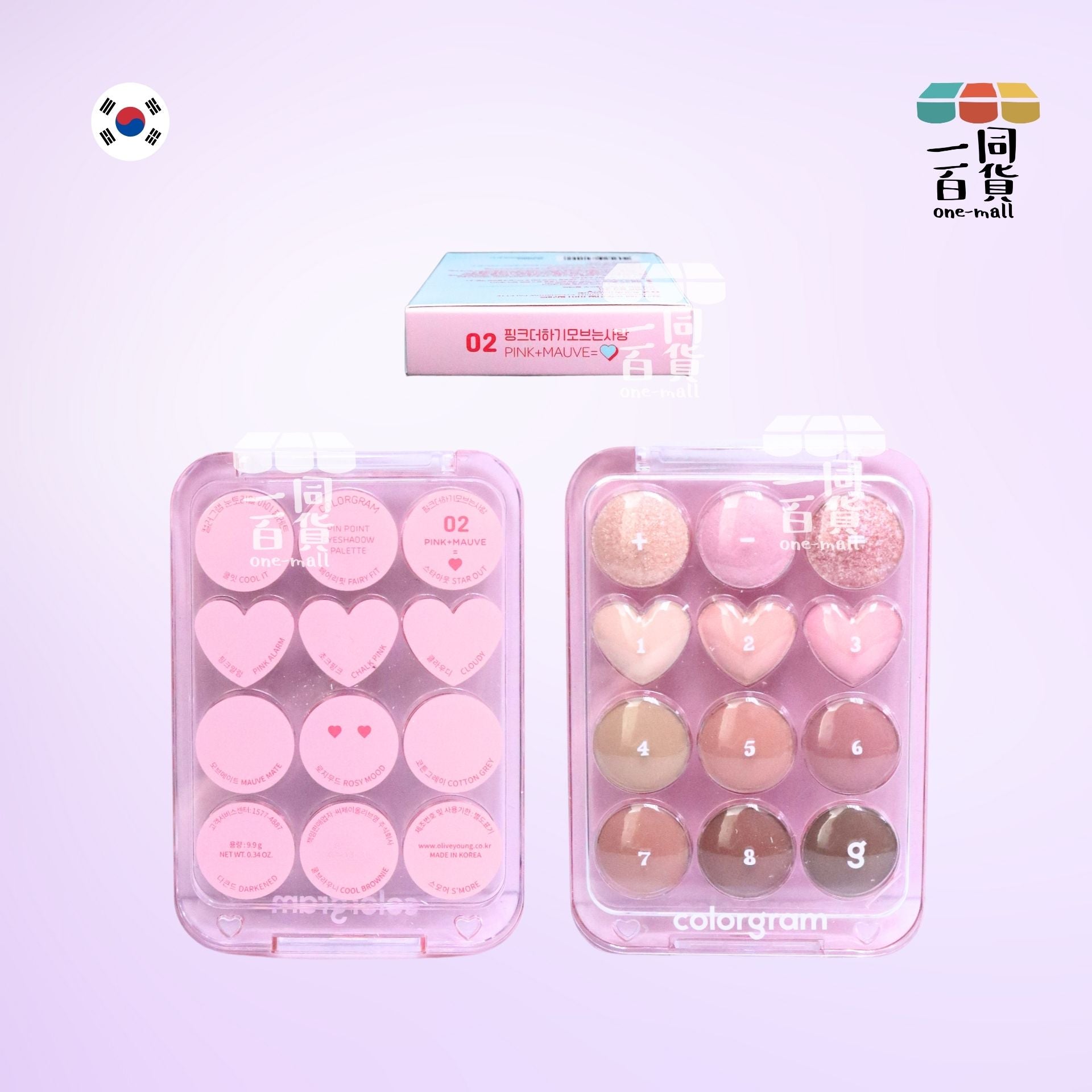 Colorgram | Colorgram - 12色心心計算機眼影盤 #02Pink+Mauve 9.9g[淺藍](平行進口) A944