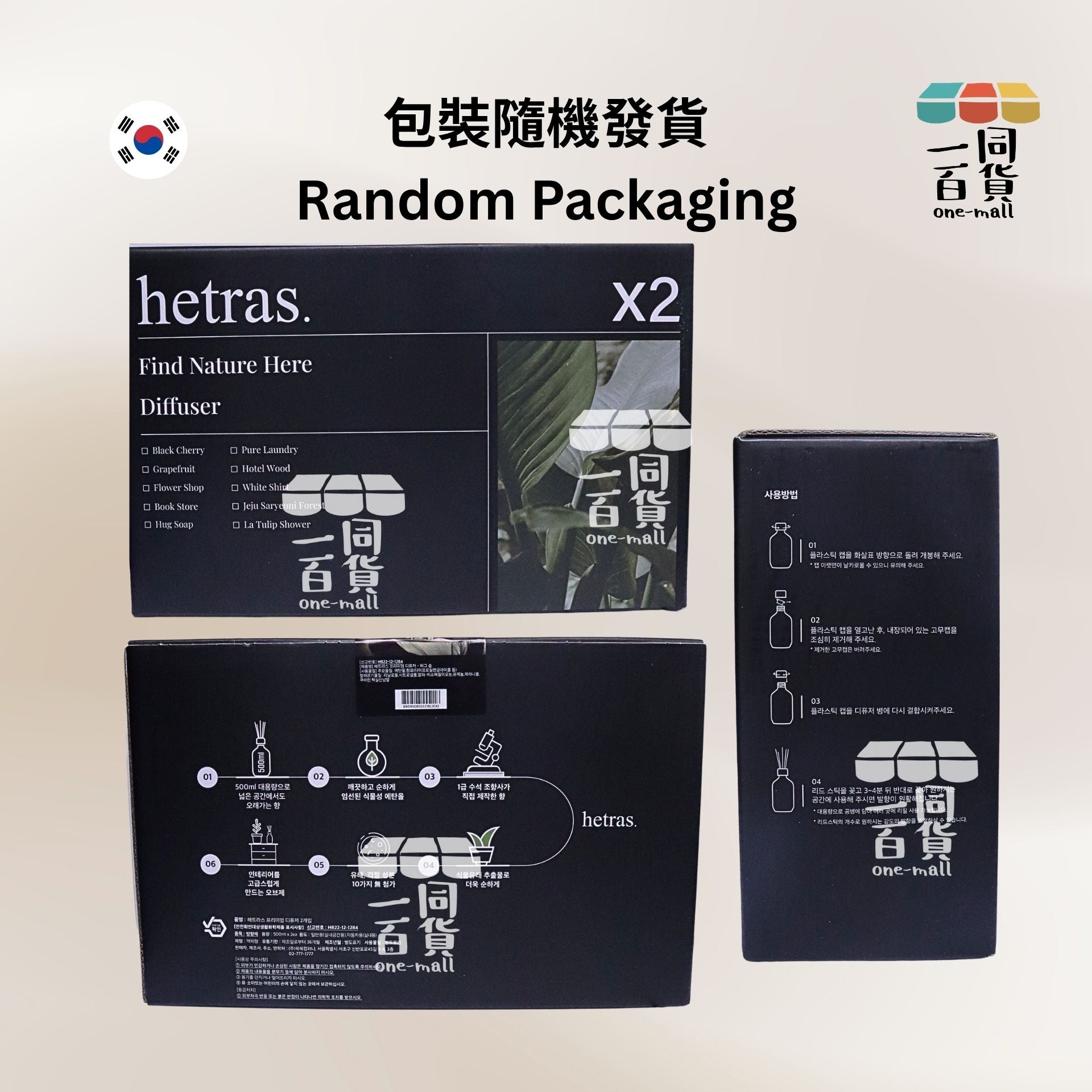 hetras. | [1+1] 室内高級擴香瓶Set 500ml x 2支 - Hug Soap (平行進口) J000 [隨機包裝]