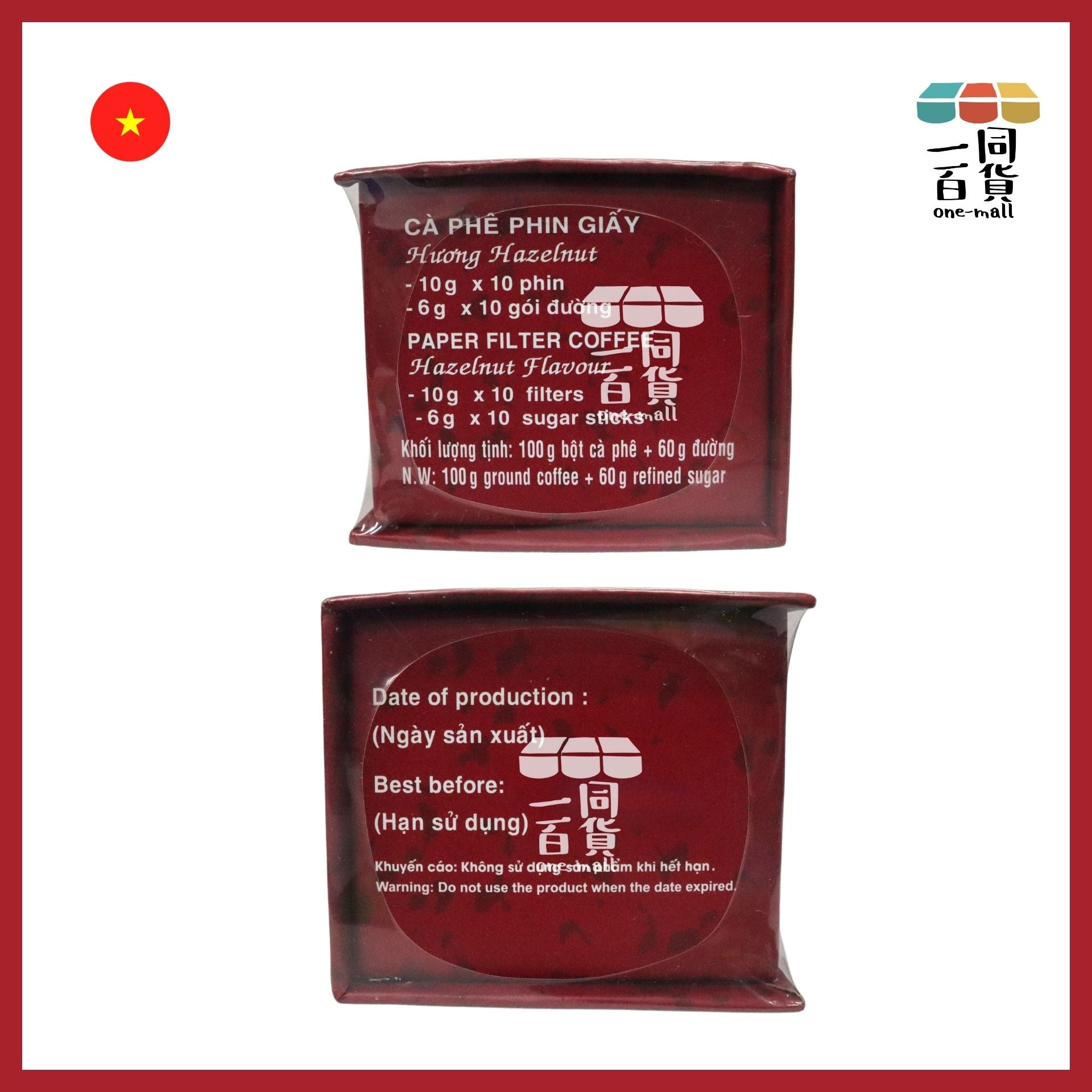 CON SOC | CON SOC 越南松鼠咖啡 濾掛榛子味阿拉比卡咖啡10g x10ea + 糖 6g x10ea[紅盒](平行進口) F6-X