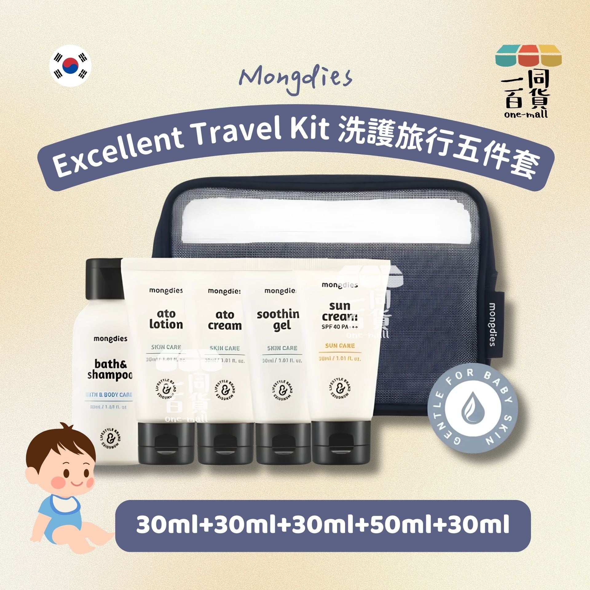 mongdies | 韓國製造 Mongdies 洗護旅行五件套 (平行進口) C344